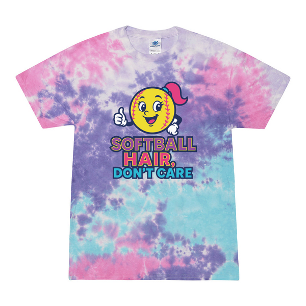 [[color:Cotton Candy]] Softball Hair Don't Care Tie Dye T-shirt Cotton Candy