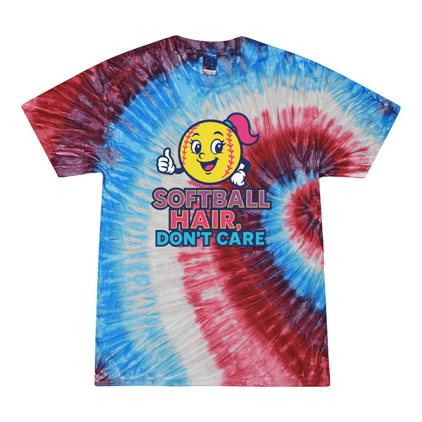 [[color:Firecracker]] Softball Hair Don't Care Tie Dye T-shirt Firecracker