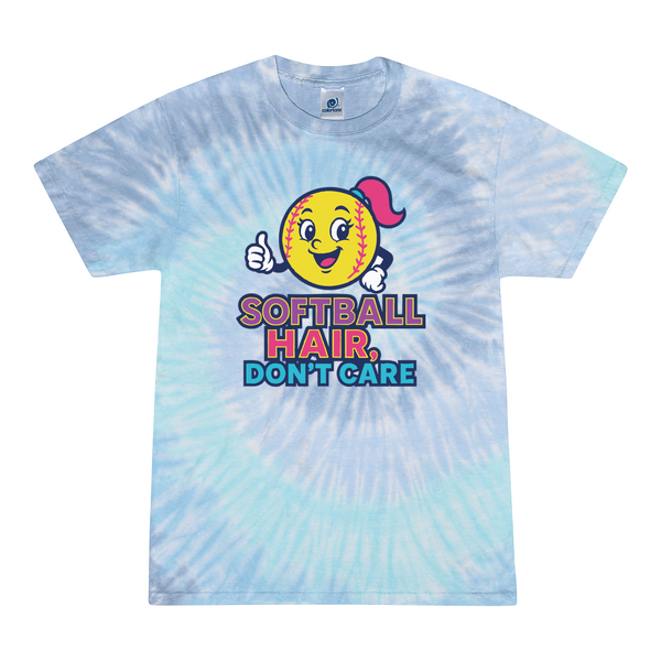 [[color:Lagoon]] Softball Hair Don't Care Tie Dye T-shirt Lagoon