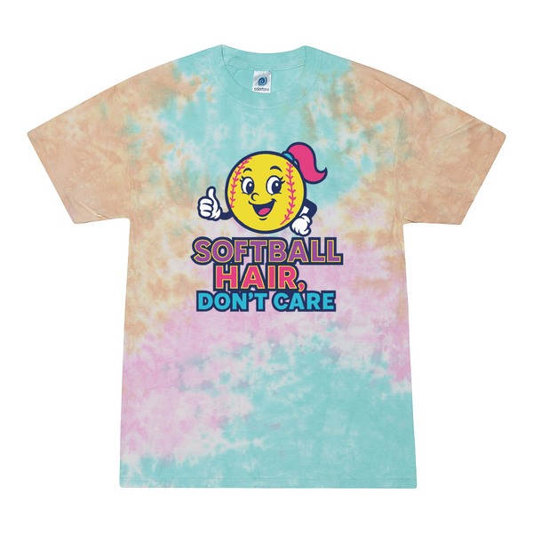 [[color:Snow Cone]] Softball Hair Don't Care Tie Dye T-shirt Snow Cone