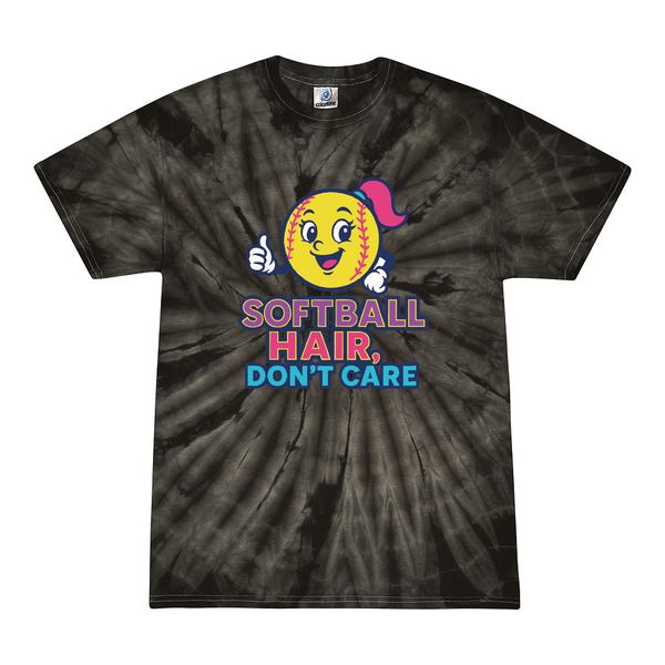 [[color:Spider Black]] Softball Hair Don't Care Tie Dye T-shirt Spider Black