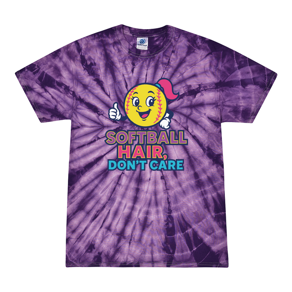 [[color:Spider Purple]] Softball Hair Don't Care Tie Dye T-shirt Spider Purple