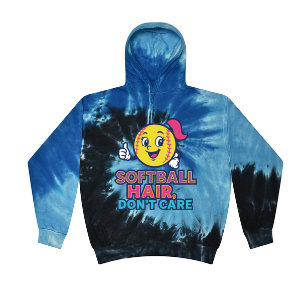 [[color:Blue Ocean]] Softball Hair Don't Care Tie Dye Hoodie Blue Ocean