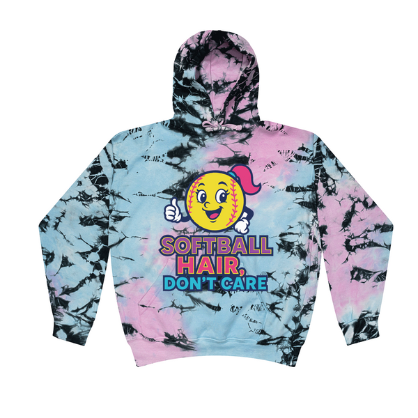 [[color:Dream]] Softball Hair Don't Care Tie Dye Hoodie Dream