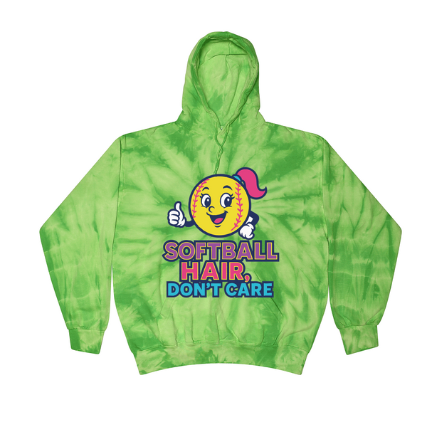 [[color:Spider Lime]] Softball Hair Don't Care Tie Dye Hoodie Spider Lime