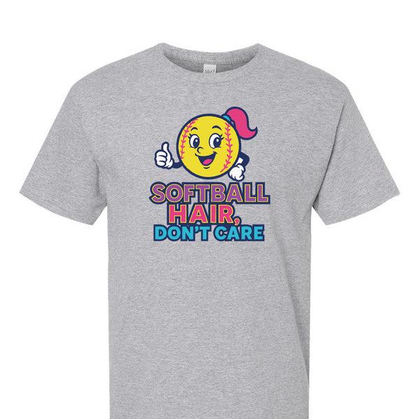[[color:Sport Grey]] Softball Hair Don't Care Short Sleeve T-shirt Sport Grey