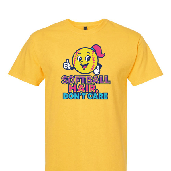 [[color:Daisy]] Softball Hair Don't Care Short Sleeve T-shirt Daisy