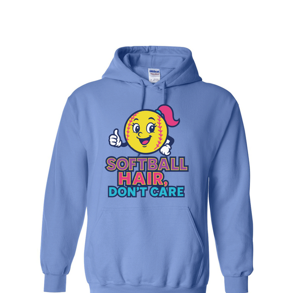 [[color:Carolina Blue]] Softball Hair Don't Care Hoodie Carolina Blue