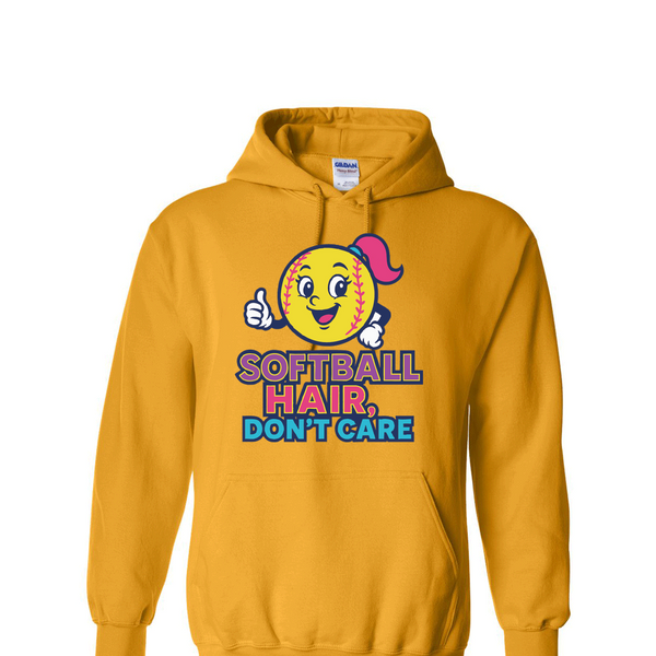 [[color:Gold]] Softball Hair Don't Care Hoodie Gold