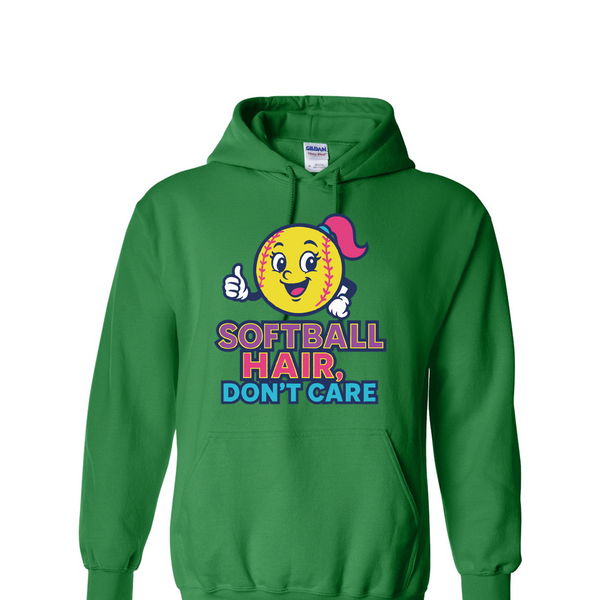 [[color:Irish Green]] Softball Hair Don't Care Hoodie Irish Green