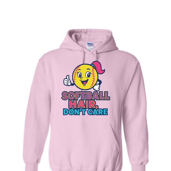 [[color:Light Pink]] Softball Hair Don't Care Hoodie Light Pink