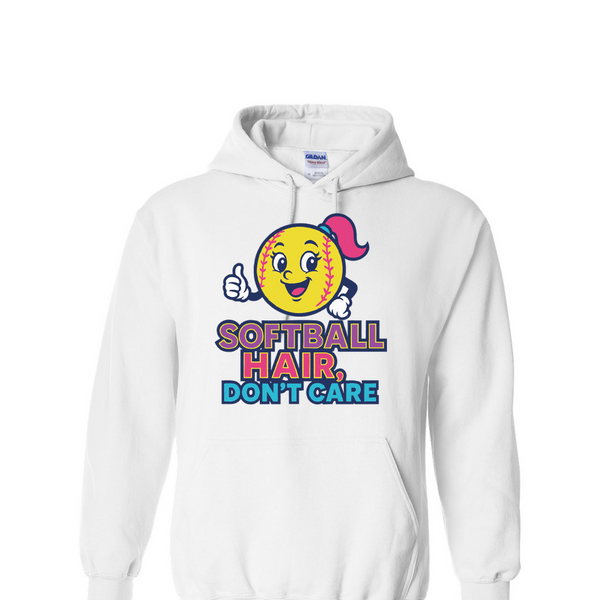 [[color:White]] Softball Hair Don't Care Hoodie White