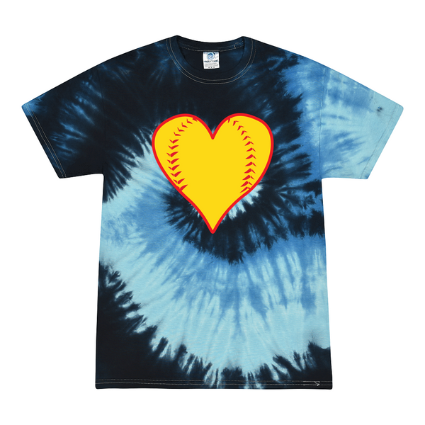 [[color:Blue Ocean]] Softball Heart Tie Dye T-shirt Blue Ocean
