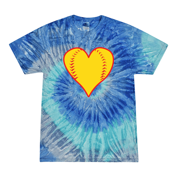 [[color:Blue Jerry]] Softball Heart Tie Dye T-shirt Blue Jerry