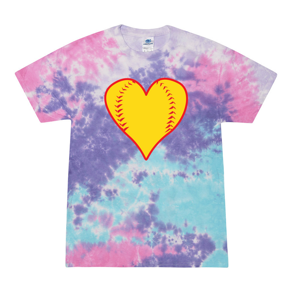 [[color:Cotton Candy]] Softball Heart Tie Dye T-shirt Cotton Candy