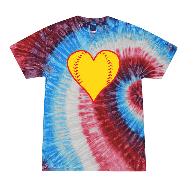 [[color:Firecracker]] Softball Heart Tie Dye T-shirt Firecracker