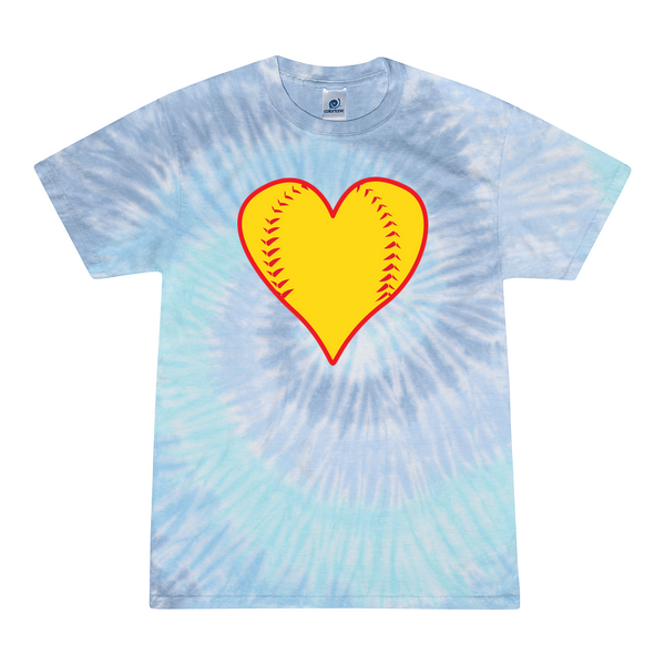 [[color:Lagoon]] Softball Heart Tie Dye T-shirt Lagoon