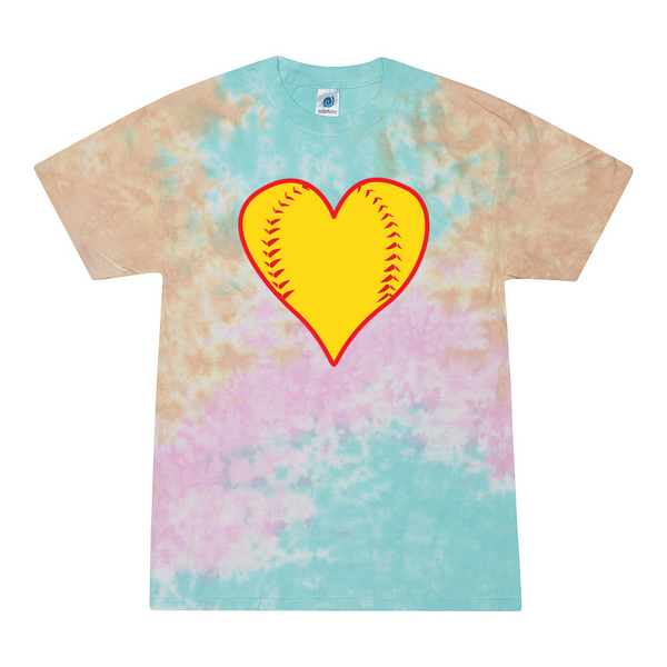 [[color:Snow Cone]] Softball Heart Tie Dye T-shirt Snow Cone