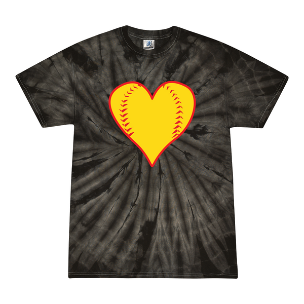 [[color:Spider Black]] Softball Heart Tie Dye T-shirt Spider Black