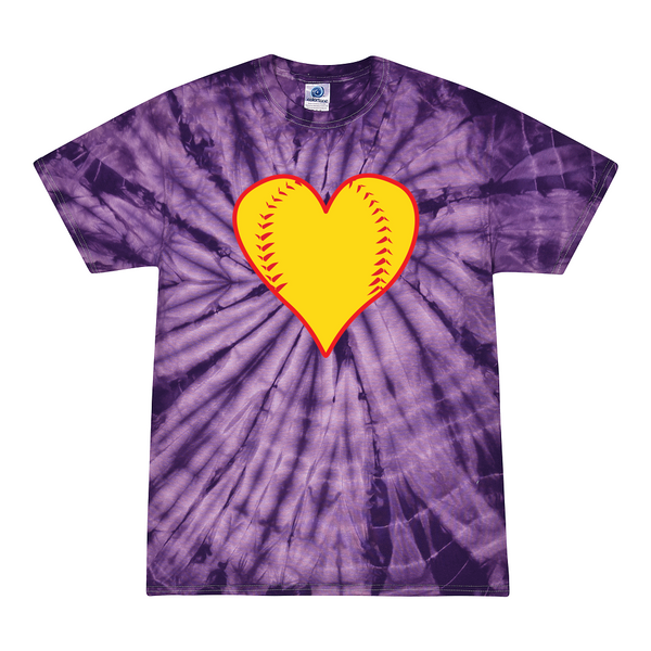 [[color:Spider Purple]] Softball Heart Tie Dye T-shirt Spider Purple