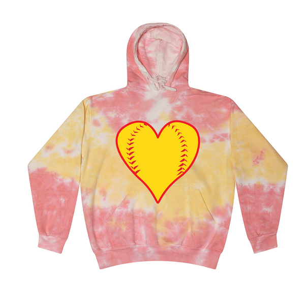 [[color:Funnel Cake]] Softball Heart Tie Dye Hoodie Funnel Cake