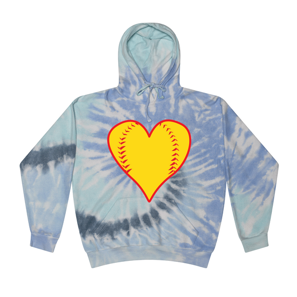 [[color:Lagoon]] Softball Heart Tie Dye Hoodie Lagoon