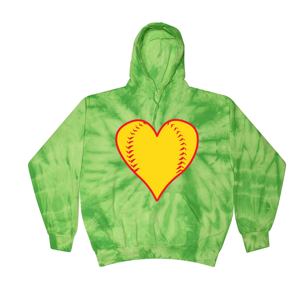 [[color:Spider Lime]] Softball Heart Tie Dye Hoodie Spider Lime