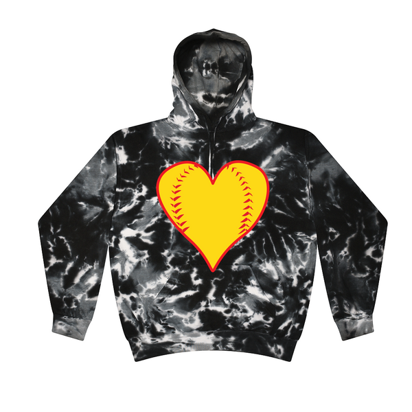 [[color:Multi Black]] Softball Heart Tie Dye Hoodie Multi Black