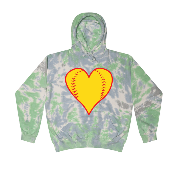 [[color:Slushy]] Softball Heart Tie Dye Hoodie Slushy