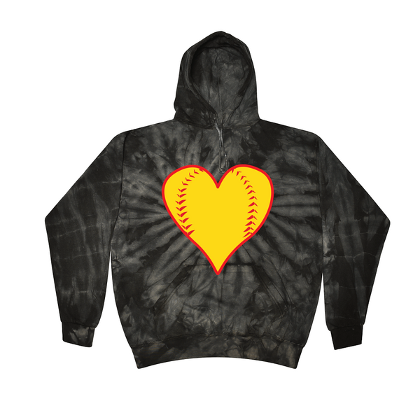 [[color:Spider Black]] Softball Heart Tie Dye Hoodie Spider Black