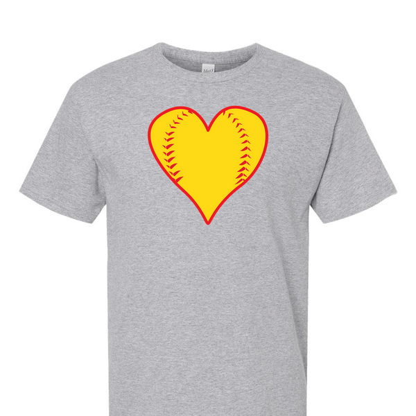 [[color:Sport Grey]] Softball Heart Short Sleeve T-shirt Sport Grey