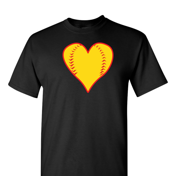 [[color:Black]] Softball Heart Short Sleeve T-shirt Black