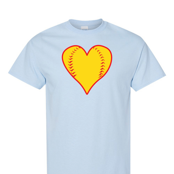 [[color:Light Blue]] Softball Heart Short Sleeve T-shirt Light Blue