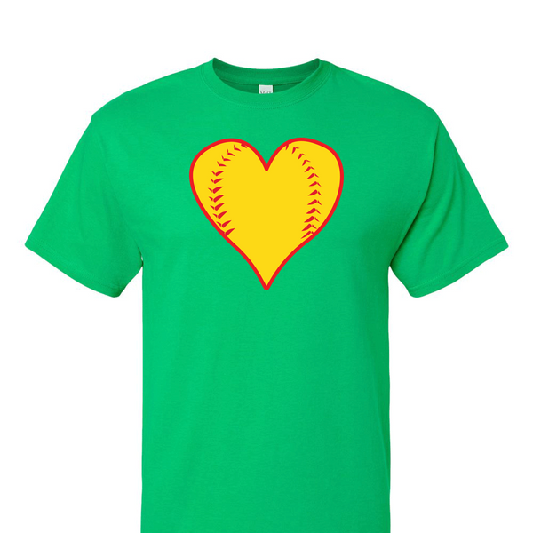 [[color:Irish Green]] Softball Heart Short Sleeve T-shirt Irish Green