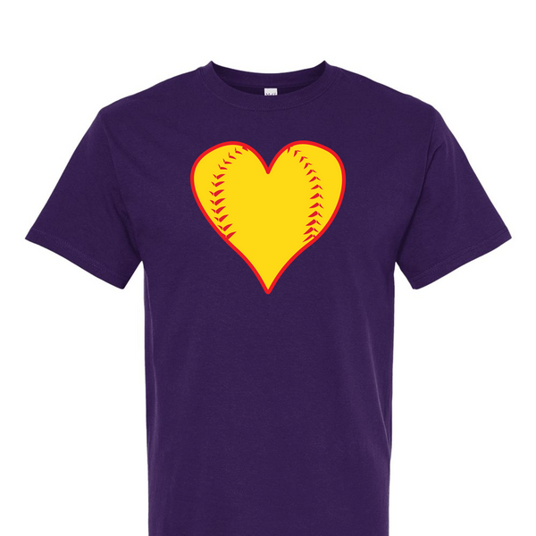 [[color:Purple]] Softball Heart Short Sleeve T-shirt Purple