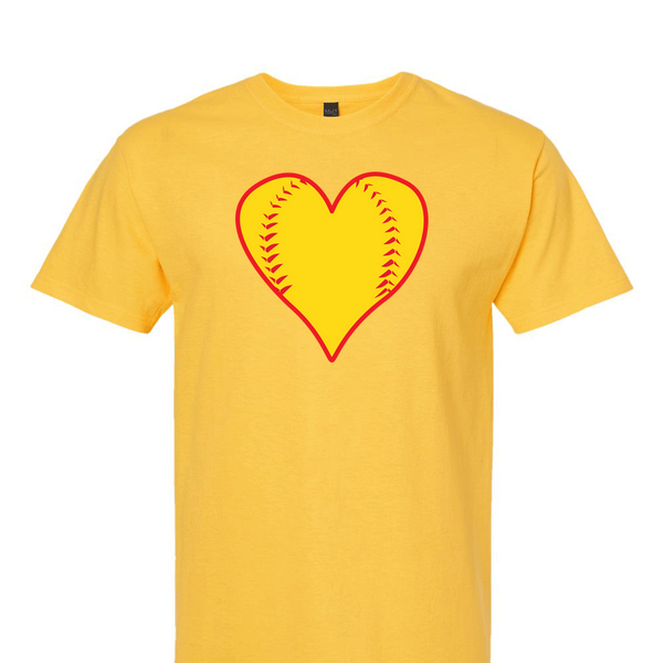 [[color:Daisy]] Softball Heart Short Sleeve T-shirt Daisy