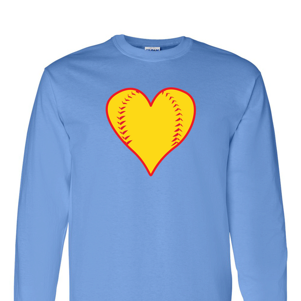 [[color:Carolina Blue]] Softball Heart Long Sleeve T-shirt Carolina Blue