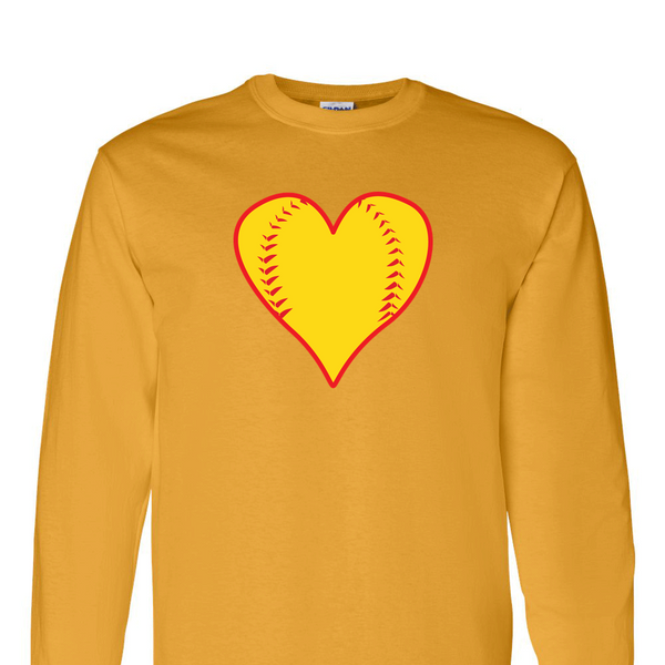 [[color:Gold]] Softball Heart Long Sleeve T-shirt Gold
