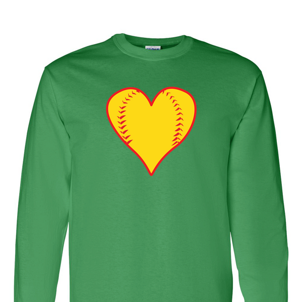 [[color:Irish Green]] Softball Heart Long Sleeve T-shirt Irish Green