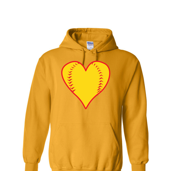 [[color:Gold]] Softball Heart Hoodie Gold