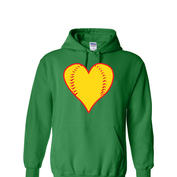 [[color:Irish Green]] Softball Heart Hoodie Irish Green