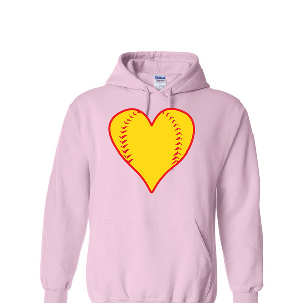 [[color:Light Pink]] Softball Heart Hoodie Light Pink