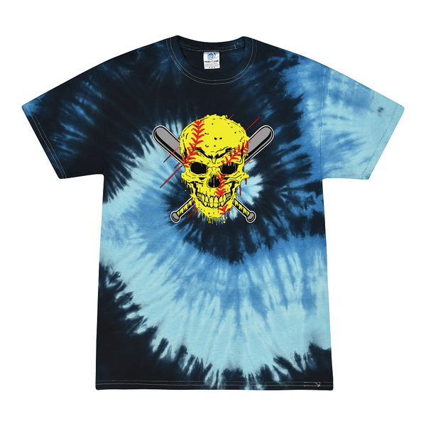 [[color:Blue Ocean]] Softball Skull Tie Dye T-shirt Blue Ocean
