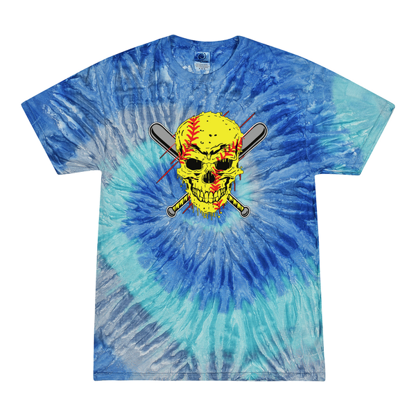 [[color:Blue Jerry]] Softball Skull Tie Dye T-shirt Blue Jerry