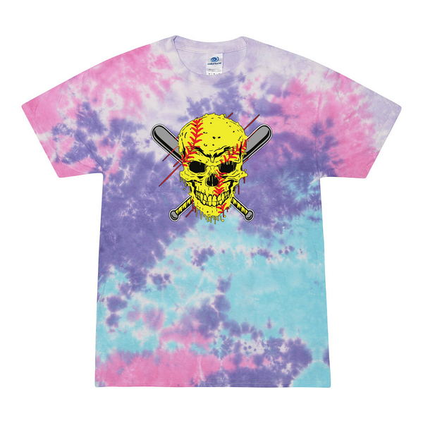 [[color:Cotton Candy]] Softball Skull Tie Dye T-shirt Cotton Candy
