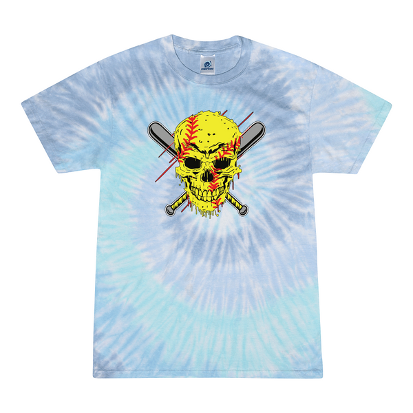 [[color:Lagoon]] Softball Skull Tie Dye T-shirt Lagoon