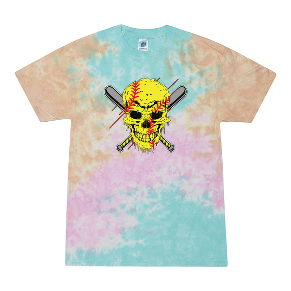 [[color:Snow Cone]] Softball Skull Tie Dye T-shirt Snow Cone