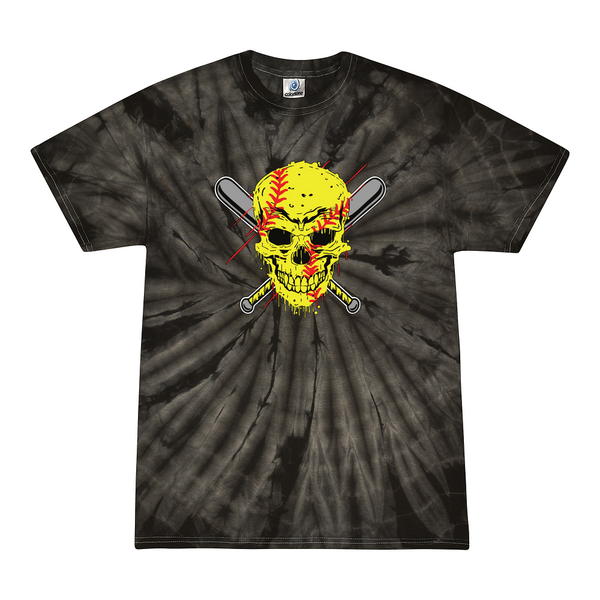 [[color:Spider Black]] Softball Skull Tie Dye T-shirt Spider Black
