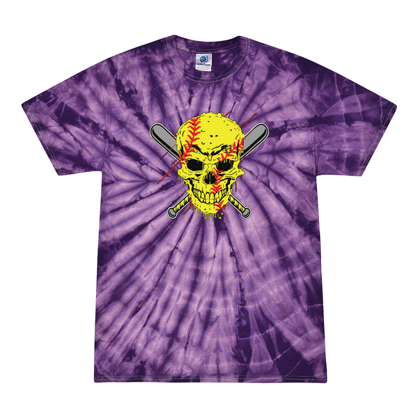 [[color:Spider Purple]] Softball Skull Tie Dye T-shirt Spider Purple