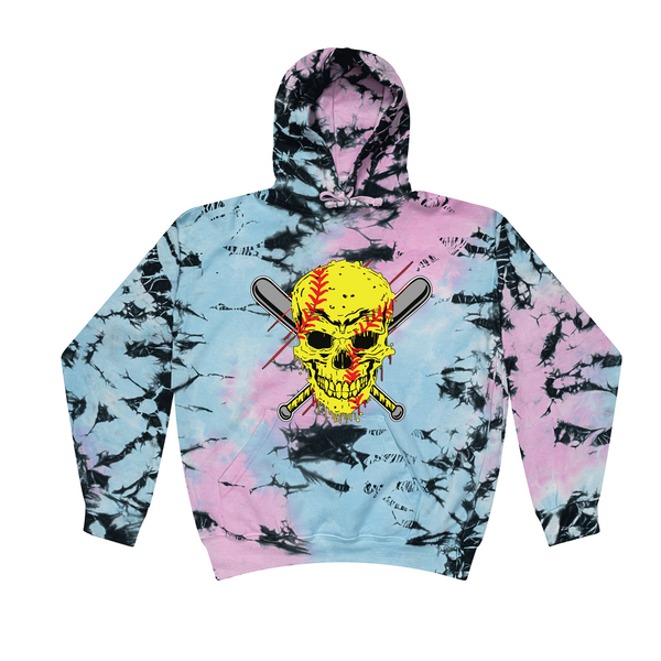 [[color:Dream]] Softball Skull Tie Dye Hoodie Dream